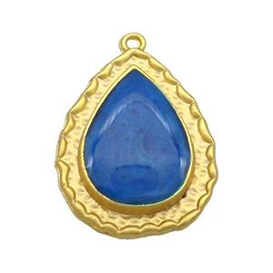 Copper Teardrop Pendant Blue Enamel Gold Plated, approx 20-25mm