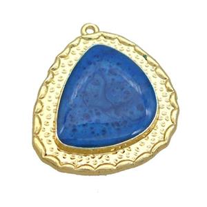 Copper Teardrop Pendant Blue Enamel Gold Plated, approx 25-30mm