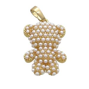 Copper Bear Pendant Pave Pearlized Resin Gold Plated, approx 16-20mm