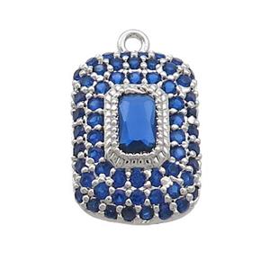 Copper Rectangle Pendant Pave Blue Zircon Platinum Plated, approx 10-14mm