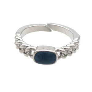 Copper Rings Darkblue Enamel Adjustable Platinum Plated, approx 5-7mm, 18mm dia