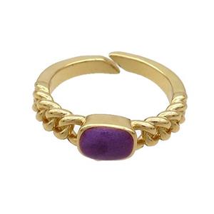 Copper Rings Purple Enamel Adjustable Gold Plated, approx 5-7mm, 18mm dia