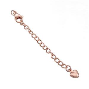 Copper Necklace Extender Chain Heart Rose Gold, approx 50mm length