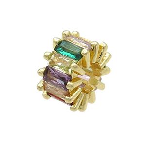 Copper Rondelle Beads Pave Multicolor Zircon Large Hole Gold Plated, approx 10mm, 4mm hole