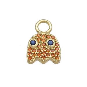 Halloween Ghost Charms Copper Pendant Pave Zircon Gold Plated, approx 9-10mm, 3mm hole