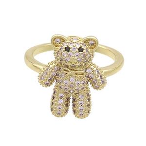 Copper Bear Rings Pave Pink Zircon Gold Plated, approx 14-17mm, 18mm dia