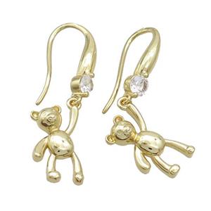 Copper Hook Earrings Pave Zircon Bear Gold Plated, approx 14-16mm, 11-20mm