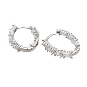 Copper Latchback Earrings Pave Zircon Platinum Plated, approx 18-21mm