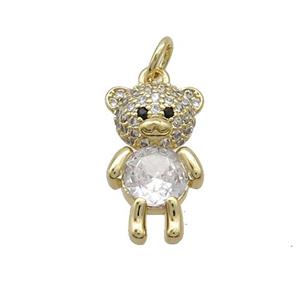 Copper Bear Pendant Pave Zircon Gold Plated, approx 9-16.5mm