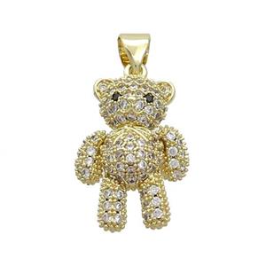 Copper Bear Pendant Pave Zircon Gold Plated, approx 15-20mm