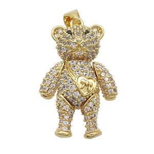 Copper Bear Pendant Pave Zircon Gold Plated, approx 18-27mm