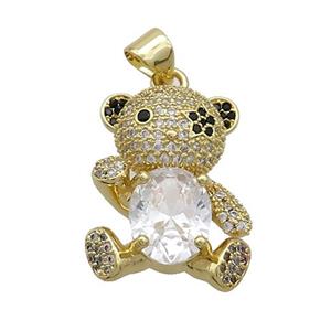 Copper Bear Pendant Pave Zircon Gold Plated, approx 24-25mm