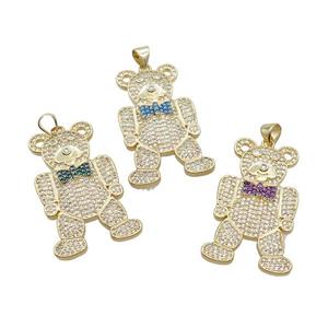 Copper Bear Pendant Pave Zircon Gold Plated Mixed, approx 20-25mm