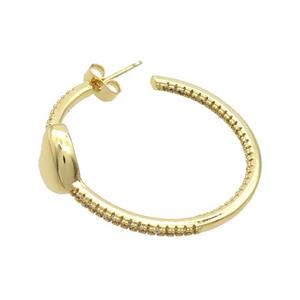 Copper Stud Earrings Pave Zircon Gold Plated, approx 11mm, 34mm