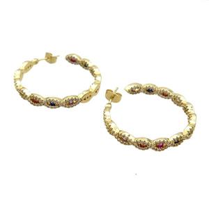 Copper Stud Earrings Pave Zircon Gold Plated, approx 5mm, 35mm