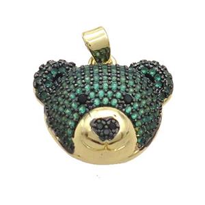 Copper Bear Pendant Pave Green Zircon Gold Plated, approx 17-20mm