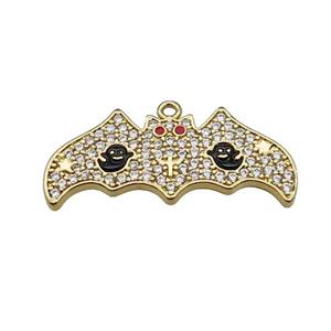 Copper Bat Pendant Pave Zircon Halloween Charms Gold Plated, approx 12-28mm