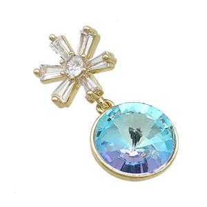 Copper Pendant Pave Blue Crystal Glass Snowflake Gold Plated, approx 13mm, 13.5mm