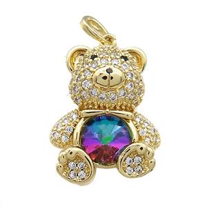 Copper Bear Pendant Pave Zircon Crystal Glass Gold Plated, approx 18-24mm