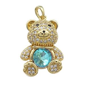 Copper Bear Pendant Pave Zircon Crystal Glass Gold Plated, approx 18-24mm