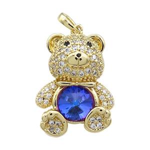 Copper Bear Pendant Pave Zircon Crystal Glass Gold Plated, approx 18-24mm