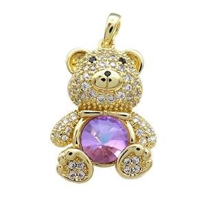 Copper Bear Pendant Pave Zircon Crystal Glass Gold Plated, approx 18-24mm