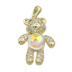 Copper Bear Pendant Pave Zircon Crystal Glass Gold Plated, approx 18-24mm