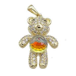 Copper Bear Pendant Pave Zircon Crystal Glass Gold Plated, approx 18-24mm