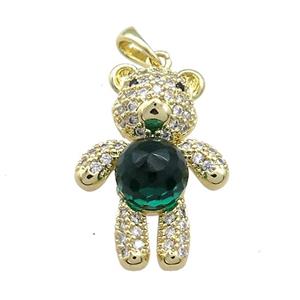 Copper Bear Pendant Pave Zircon Crystal Glass Gold Plated, approx 18-24mm