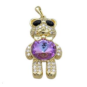 Copper Bear Pendant Pave Zircon Crystal Glass Gold Plated, approx 17-33mm