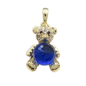 Copper Bear Pendant Pave Zircon Crystal Glass Gold Plated, approx 13-20mm