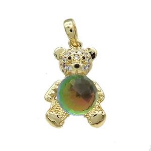 Copper Bear Pendant Pave Zircon Crystal Glass Gold Plated, approx 13-20mm