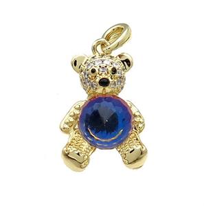 Copper Bear Pendant Pave Zircon Crystal Glass Gold Plated, approx 13-20mm