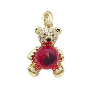 Copper Bear Pendant Pave Zircon Crystal Glass Gold Plated, approx 13-20mm