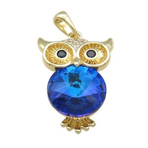 Copper Owl Charms Pendant Pave Crystal Glass Gold Plated, approx 16-22mm