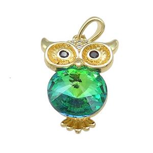 Copper Owl Charms Pendant Pave Crystal Glass Gold Plated, approx 16-22mm