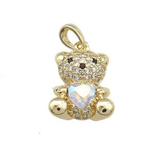 Copper Bear Pendant Pave Zircon Crystal Glass Gold Plated, approx 12-14mm