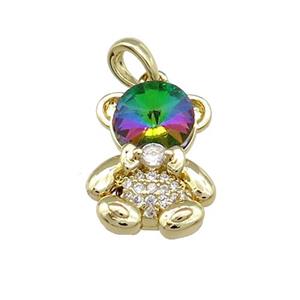 Copper Bear Pendant Pave Zircon Crystal Glass Gold Plated, approx 12-16.5mm