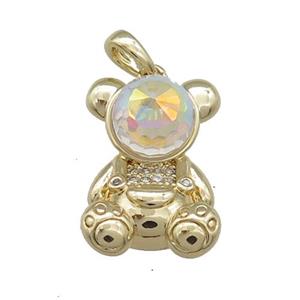 Copper Bear Pendant Pave Zircon Crystal Glass Gold Plated, approx 13.5-20mm