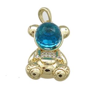 Copper Bear Pendant Pave Zircon Crystal Glass Gold Plated, approx 13.5-20mm