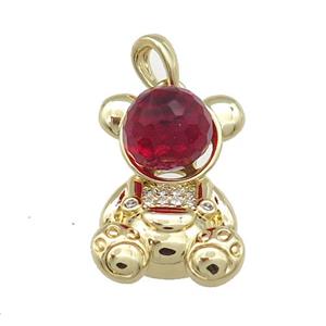 Copper Bear Pendant Pave Zircon Crystal Glass Gold Plated, approx 13.5-20mm