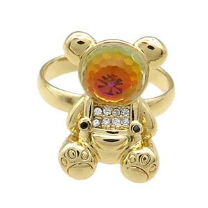 Copper Bear Rings Pave Zircon Crystal Glass Adjustable Gold Plated, approx 13.5-20mm, 18mm dia