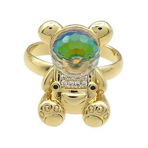 Copper Bear Rings Pave Zircon Crystal Glass Adjustable Gold Plated, approx 13.5-20mm, 18mm dia