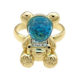 Copper Bear Rings Pave Zircon Crystal Glass Adjustable Gold Plated, approx 13.5-20mm, 18mm dia