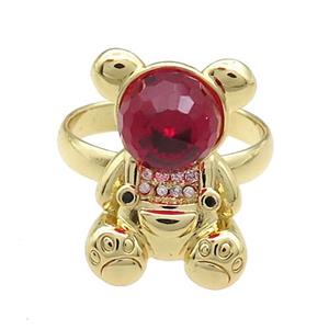 Copper Bear Rings Pave Zircon Crystal Glass Adjustable Gold Plated, approx 13.5-20mm, 18mm dia