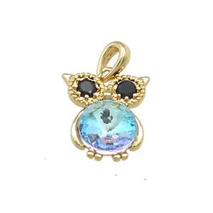 Copper Owl Pendant Pave Zircon Crystal Glass Gold Plated, approx 10-14mm