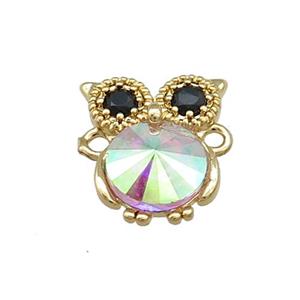 Copper Owl Connector Pave Crystal Glass Zircon Gold Plated, approx 10-14mm