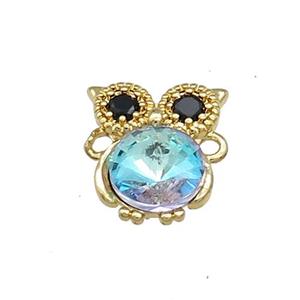 Copper Owl Connector Pave Crystal Glass Zircon Gold Plated, approx 10-14mm