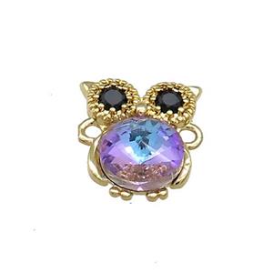 Copper Owl Connector Pave Crystal Glass Zircon Gold Plated, approx 10-14mm