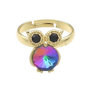 Copper Owl Rings Pave Crystal Glass Zircon Adjustable Gold Plated, approx 10-14mm, 18mm dia